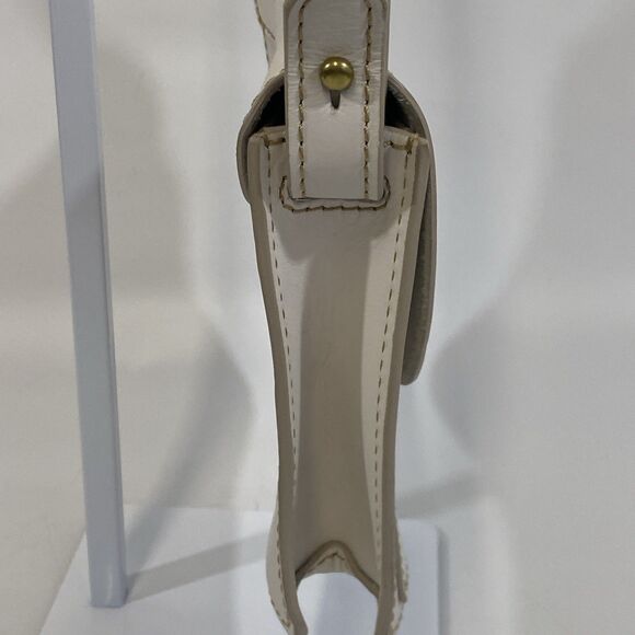 Vintage Fossil Shoulder Bag White Leather Y2K Stitched Heavy Duty Gold Toggle - Picture 7 of 16